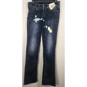 Silver Jeans Suki Slim Bootcut Mid Rise 27x35" Womens Distressed Acid Spot Wash